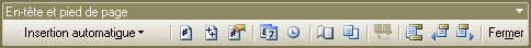 Barre d'outils En-tête et pied de page