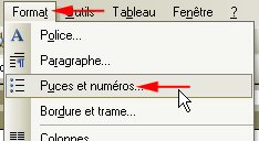 Menu Format / Puces et numéros