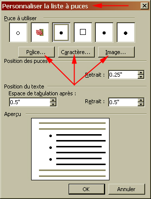 Personnaliser la liste à puces