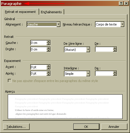 Bote de dialogue Paragraphe